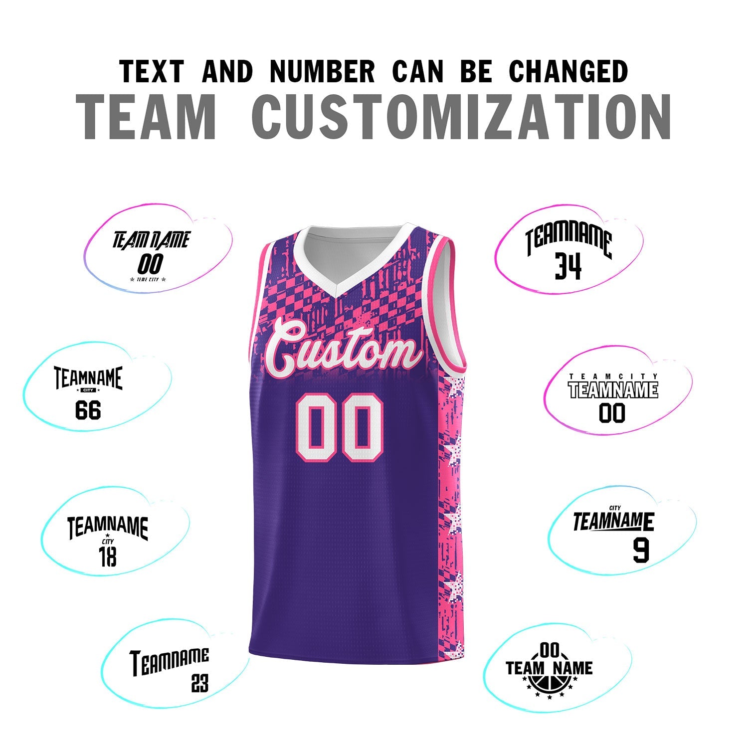 Custom Purple Mosaic Stars Pattern Sports Uniform Basketball Jersey