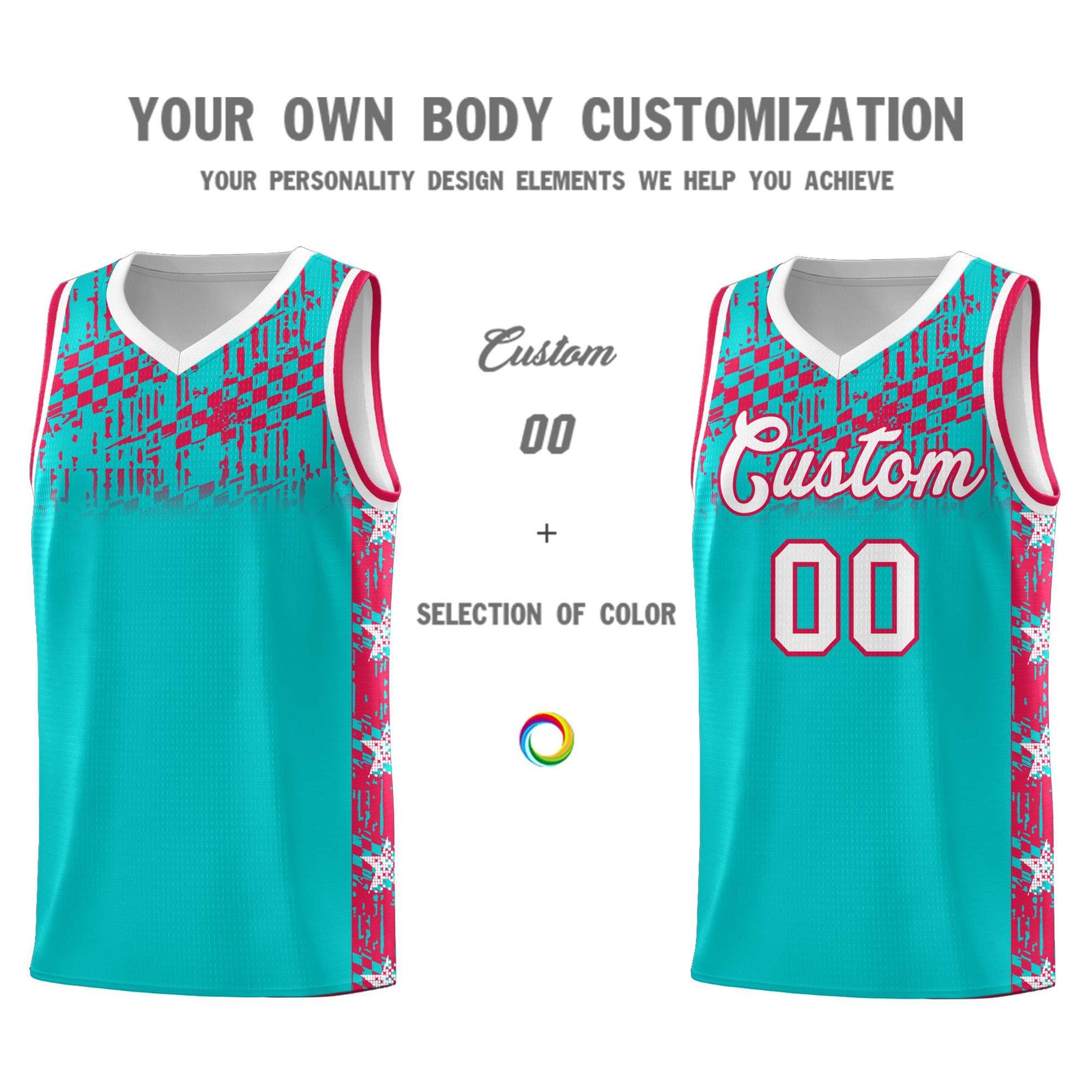 Custom Aqua Mosaic Stars Pattern Sports Uniform Basketball Jersey