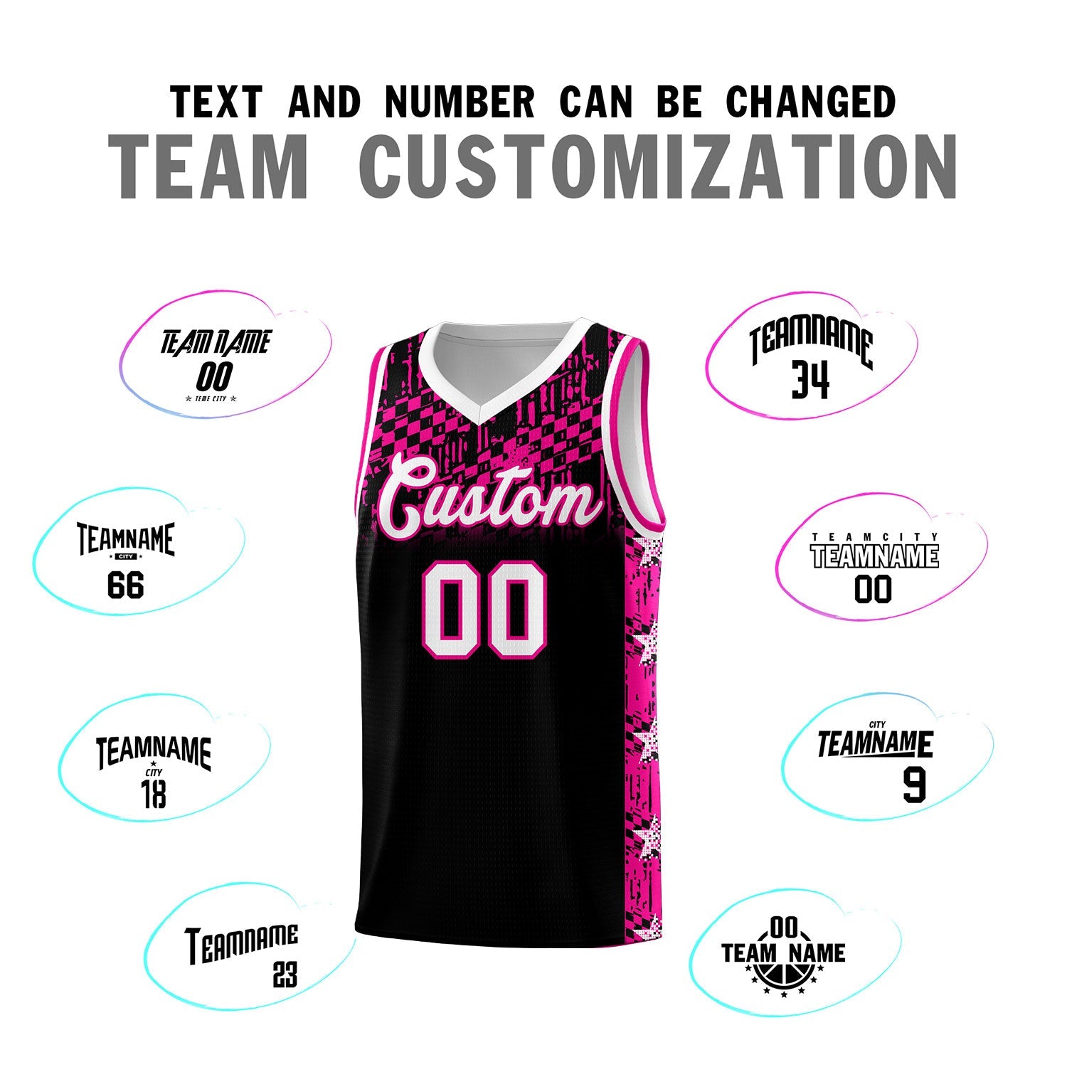 Custom Black Mosaic Stars Pattern Sports Uniform Basketball Jersey