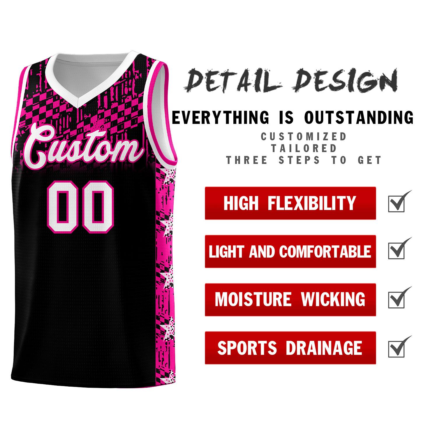 Custom Black Mosaic Stars Pattern Sports Uniform Basketball Jersey