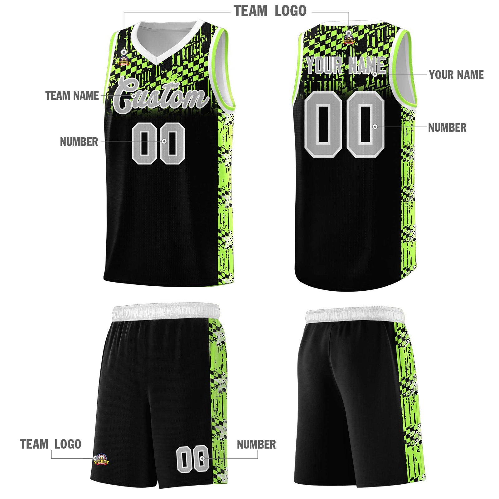 Custom Black Mosaic Stars Pattern Sports Uniform Basketball Jersey