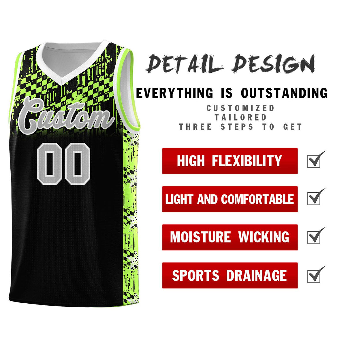 Custom Black Mosaic Stars Pattern Sports Uniform Basketball Jersey