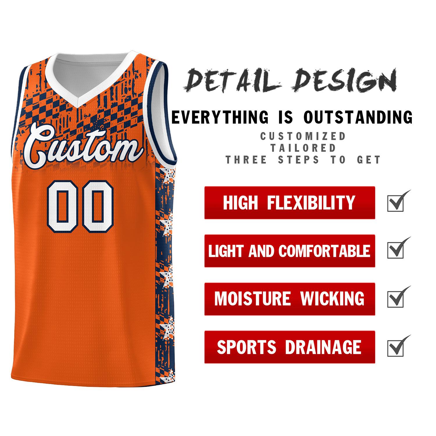 Custom Orange Mosaic Stars Pattern Sports Uniform Basketball Jersey