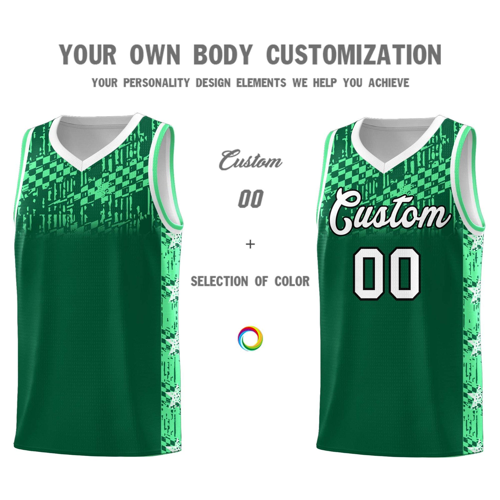 Custom Kelly Green Mosaic Stars Pattern Sports Uniform Basketball Jersey