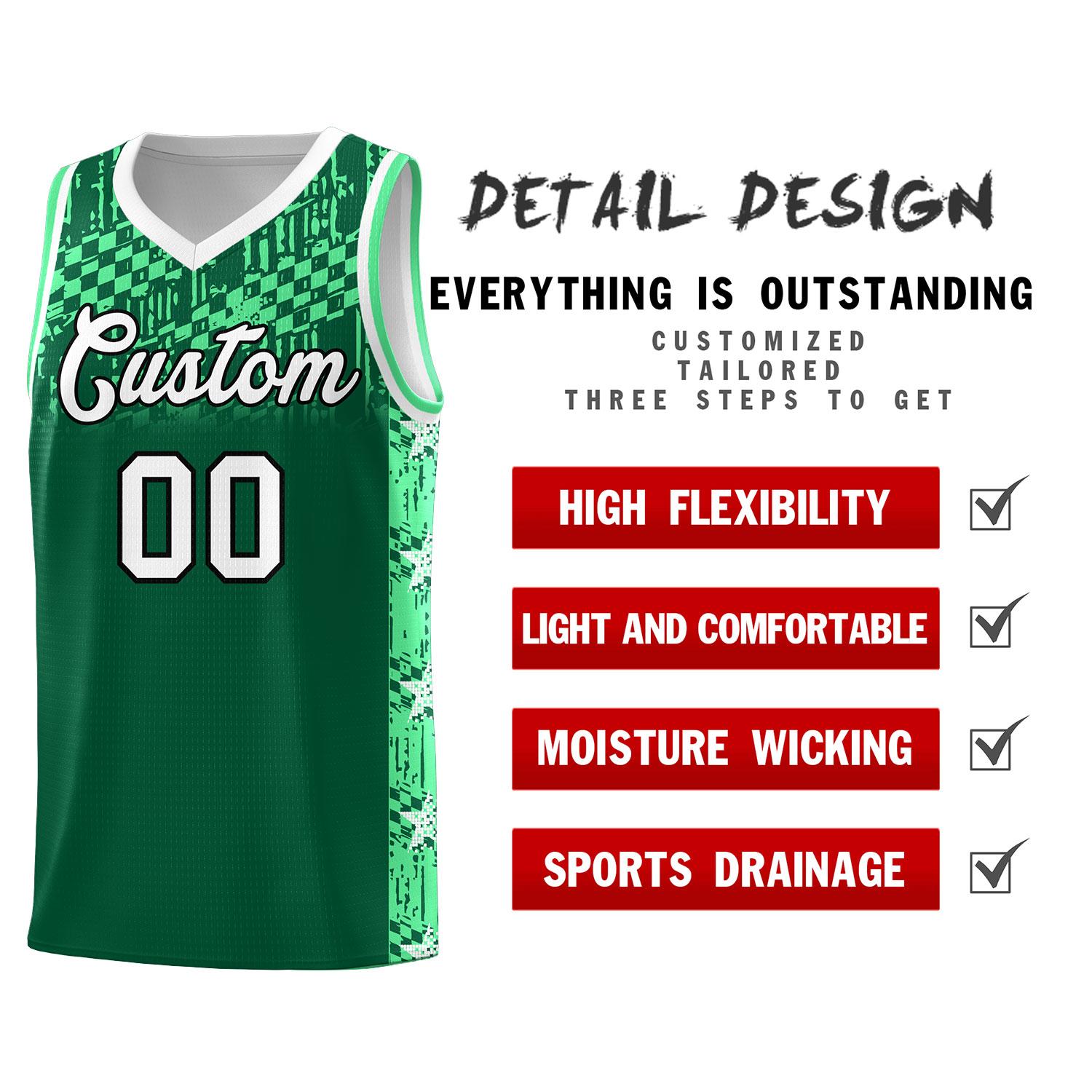Custom Kelly Green Mosaic Stars Pattern Sports Uniform Basketball Jersey