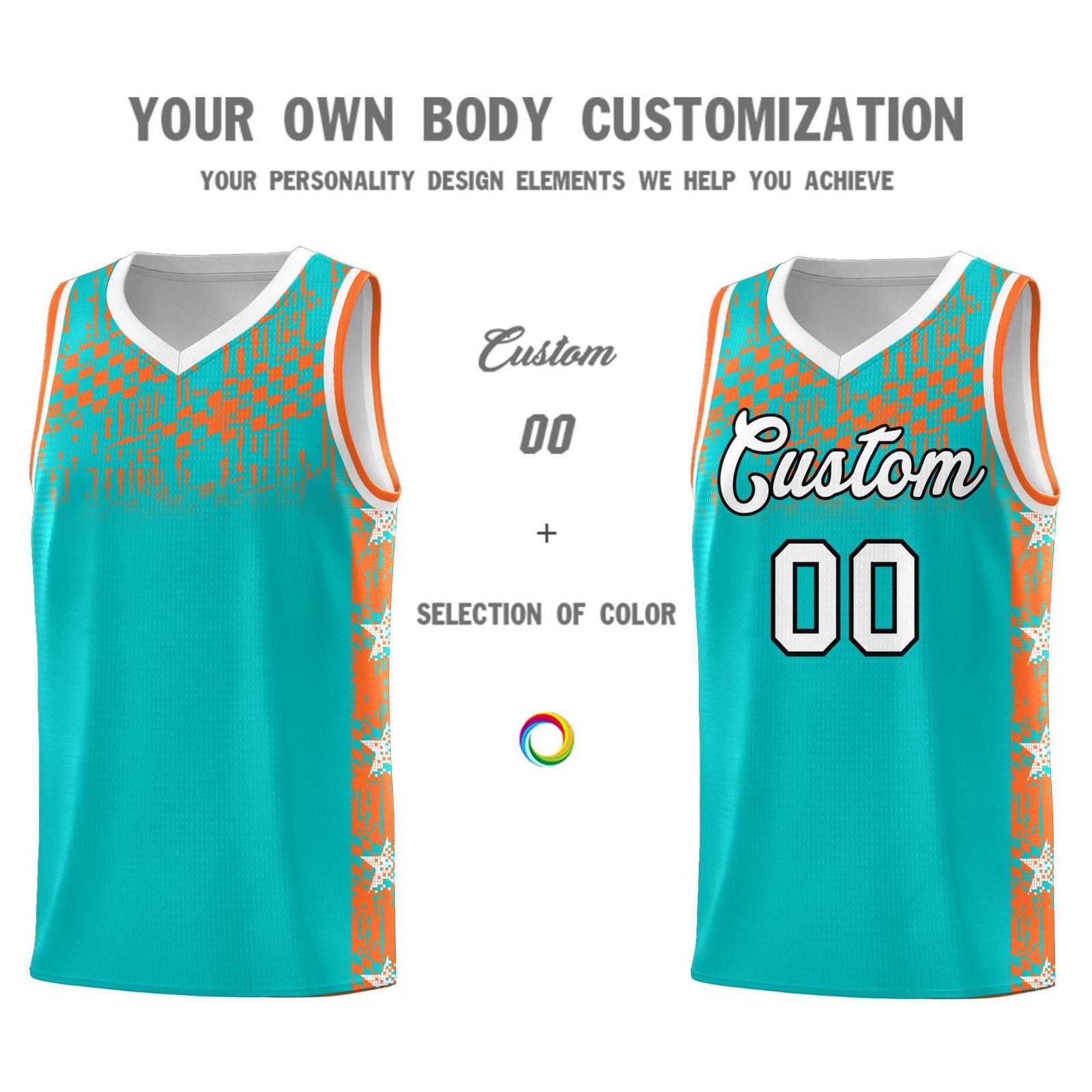 Custom Aqua Mosaic Stars Pattern Sports Uniform Basketball Jersey