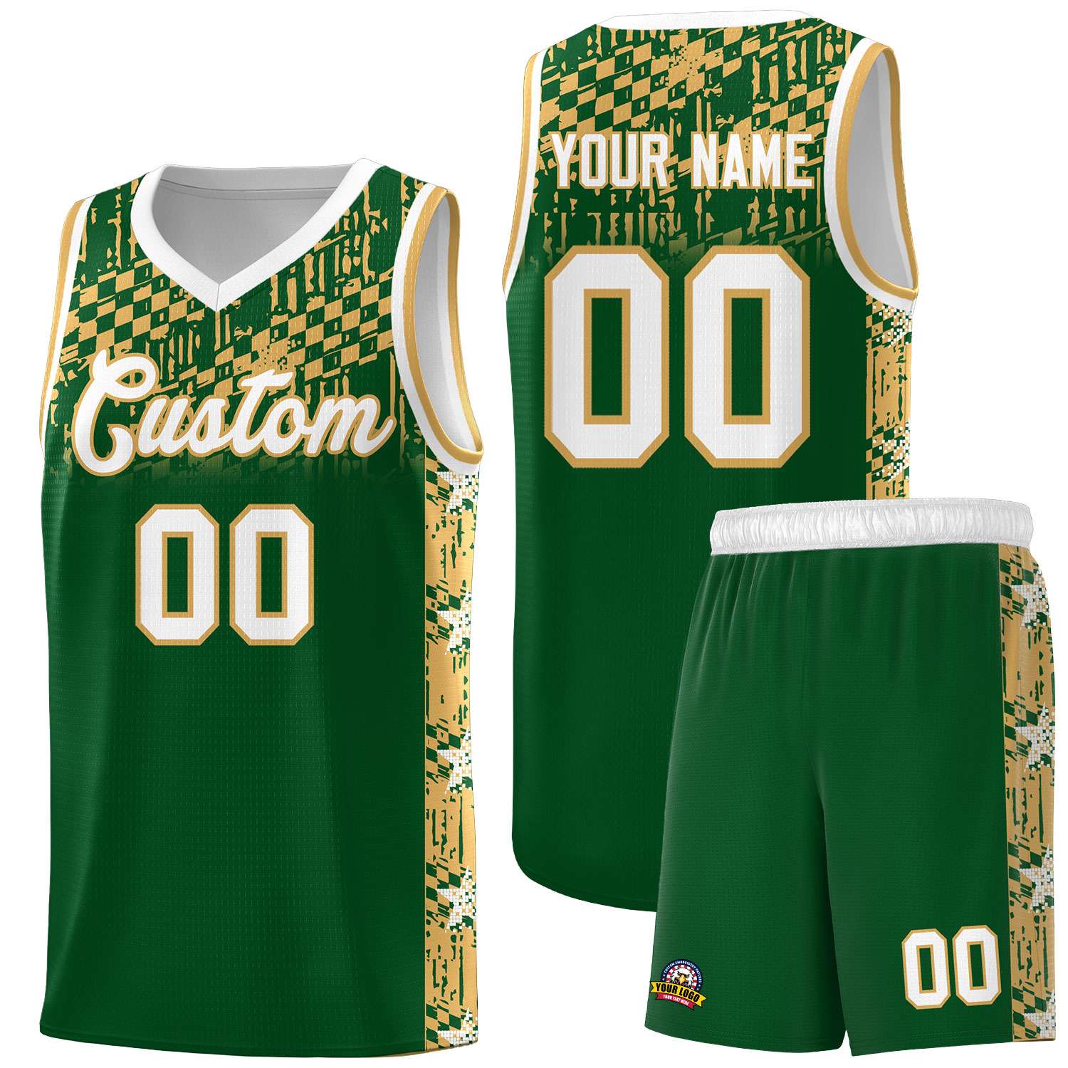 Custom Green Mosaic Stars Pattern Sports Uniform Basketball Jersey