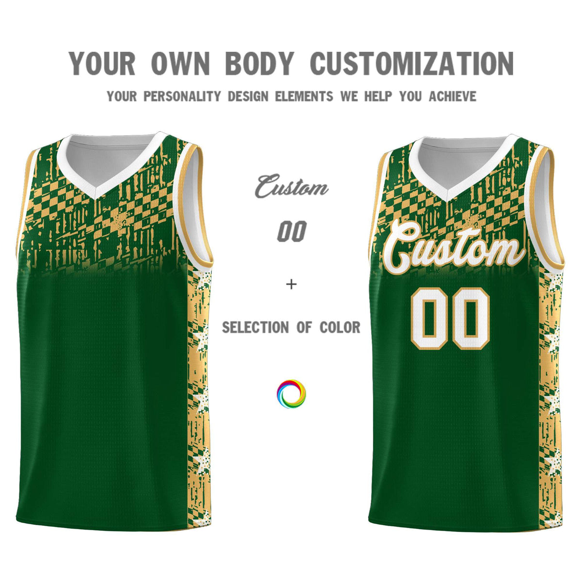 Custom Green Mosaic Stars Pattern Sports Uniform Basketball Jersey