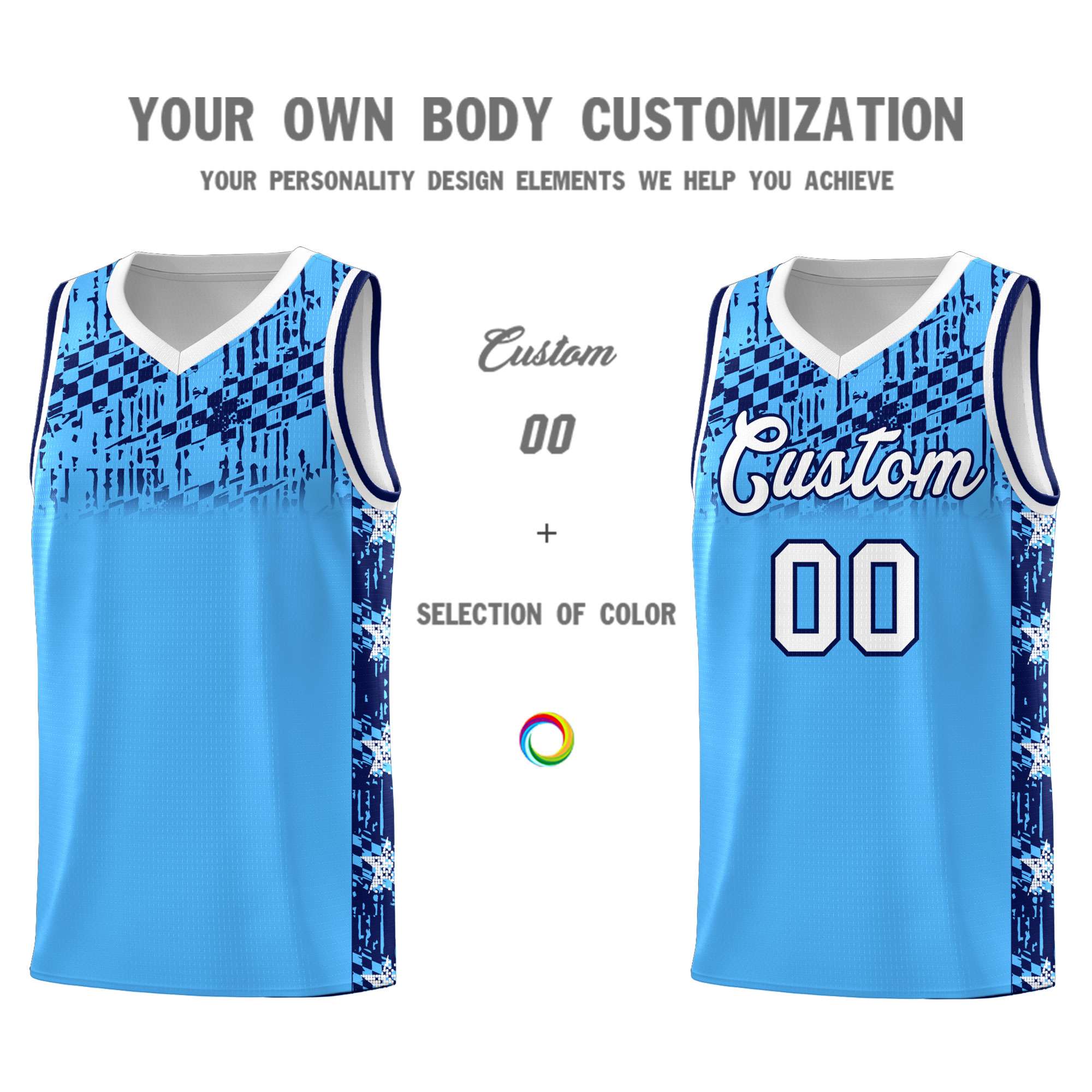 Custom Powder Blue Mosaic Stars Pattern Sports Uniform Basketball Jersey