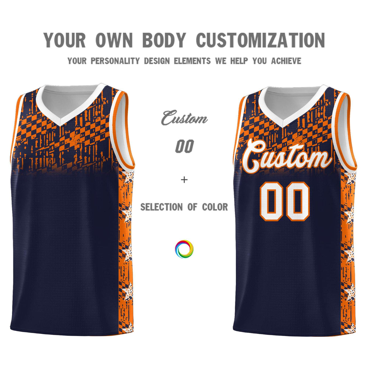 Custom Navy Mosaic Stars Pattern Sports Uniform Basketball Jersey