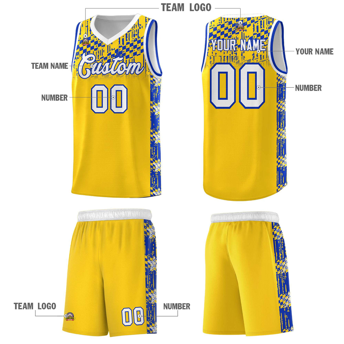 Custom Gold Mosaic Stars Pattern Sports Uniform Basketball Jersey