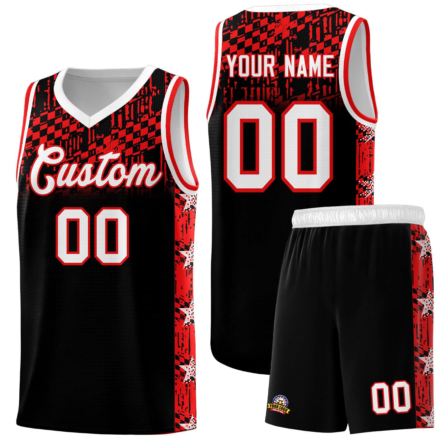 Custom Black Mosaic Stars Pattern Sports Uniform Basketball Jersey