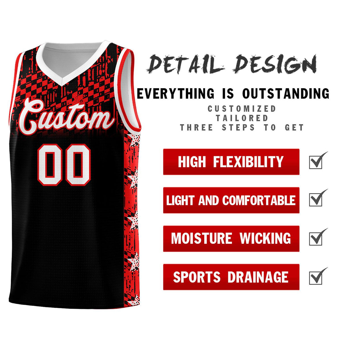 Custom Black Mosaic Stars Pattern Sports Uniform Basketball Jersey