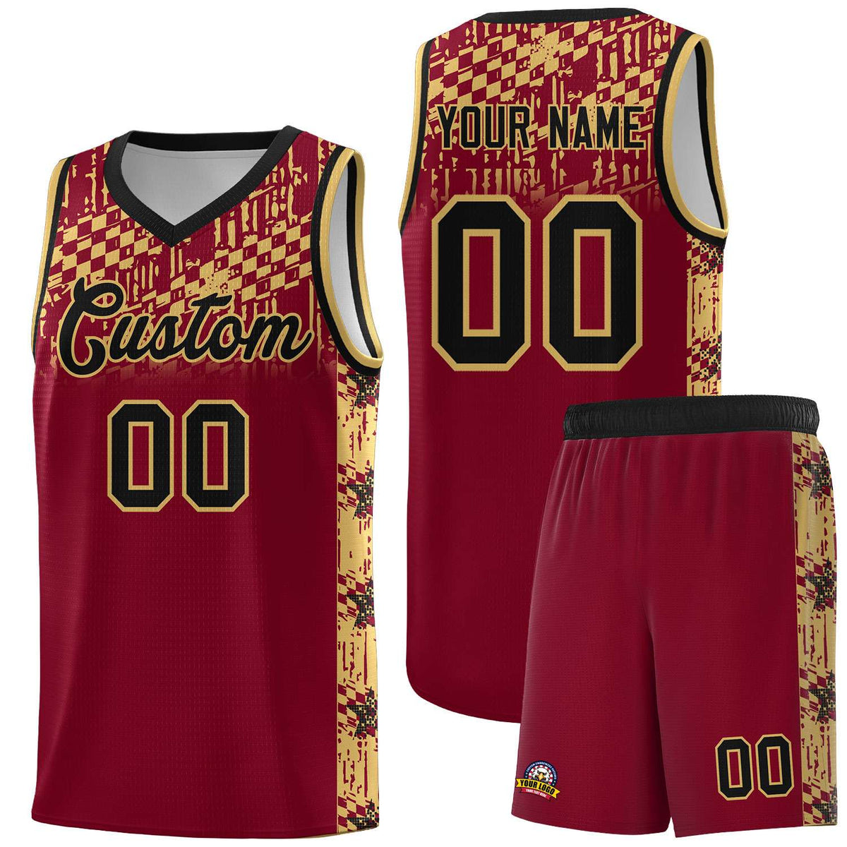 Custom Crimson Mosaic Stars Pattern Sports Uniform Basketball Jersey