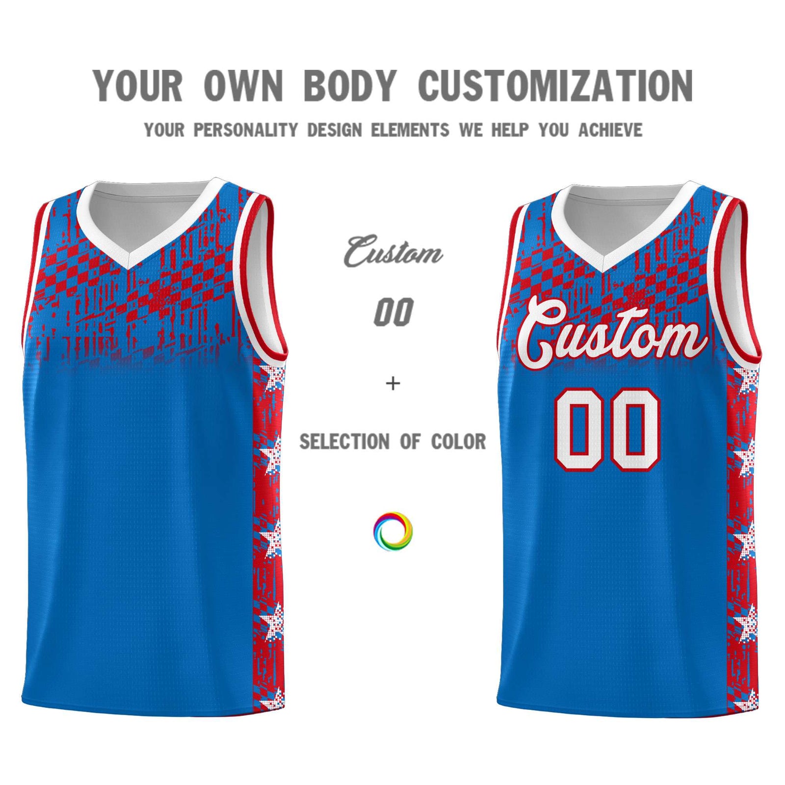 Custom Royal Mosaic Stars Pattern Sports Uniform Basketball Jersey