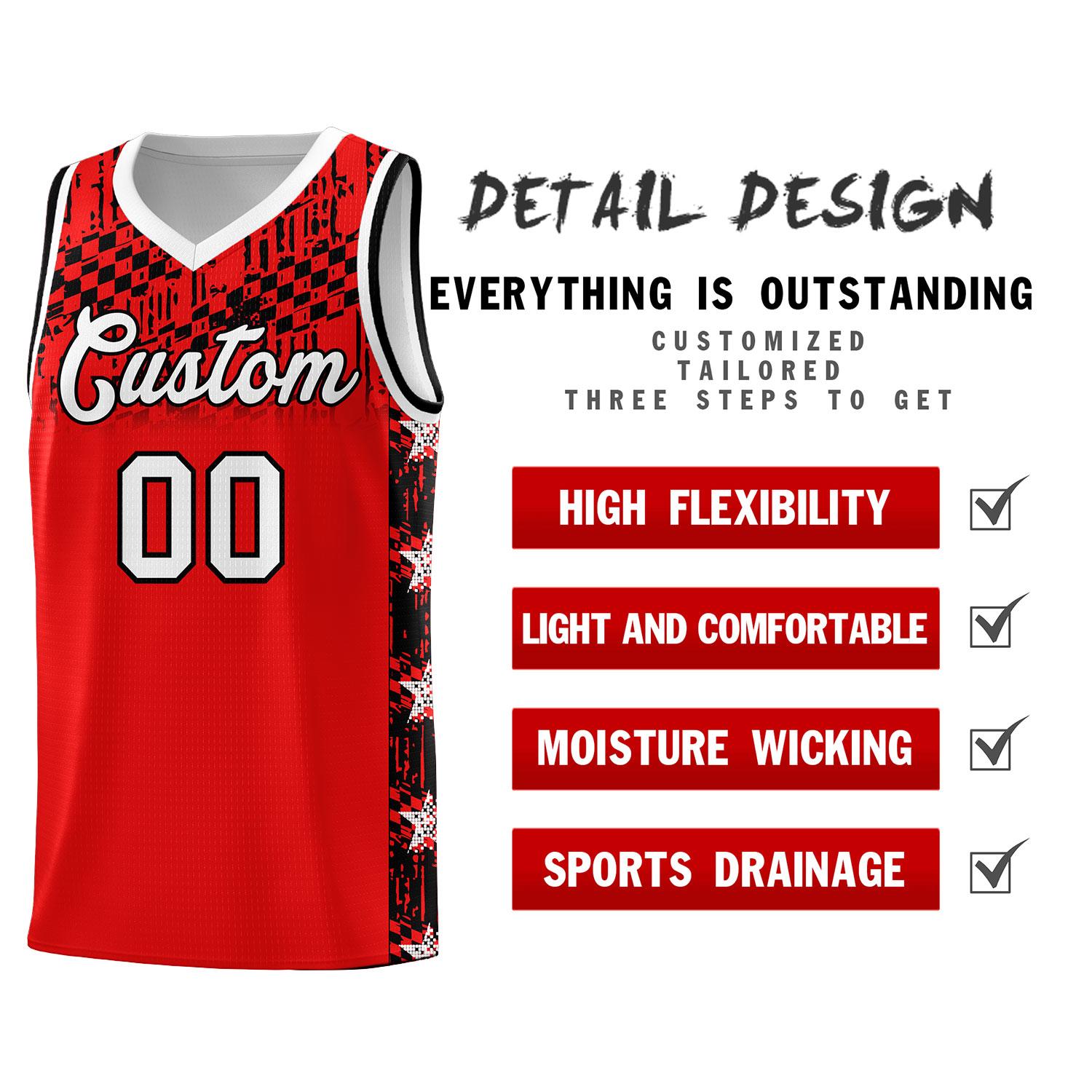 Custom Red Mosaic Stars Pattern Sports Uniform Basketball Jersey