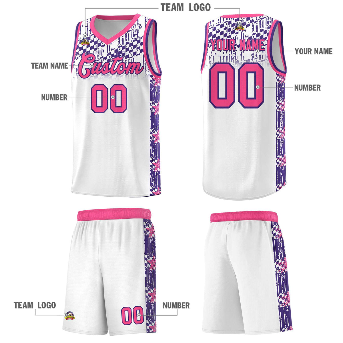Custom White Mosaic Stars Pattern Sports Uniform Basketball Jersey