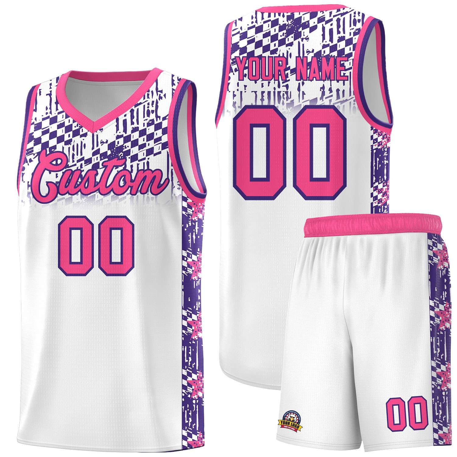 Custom White Mosaic Stars Pattern Sports Uniform Basketball Jersey