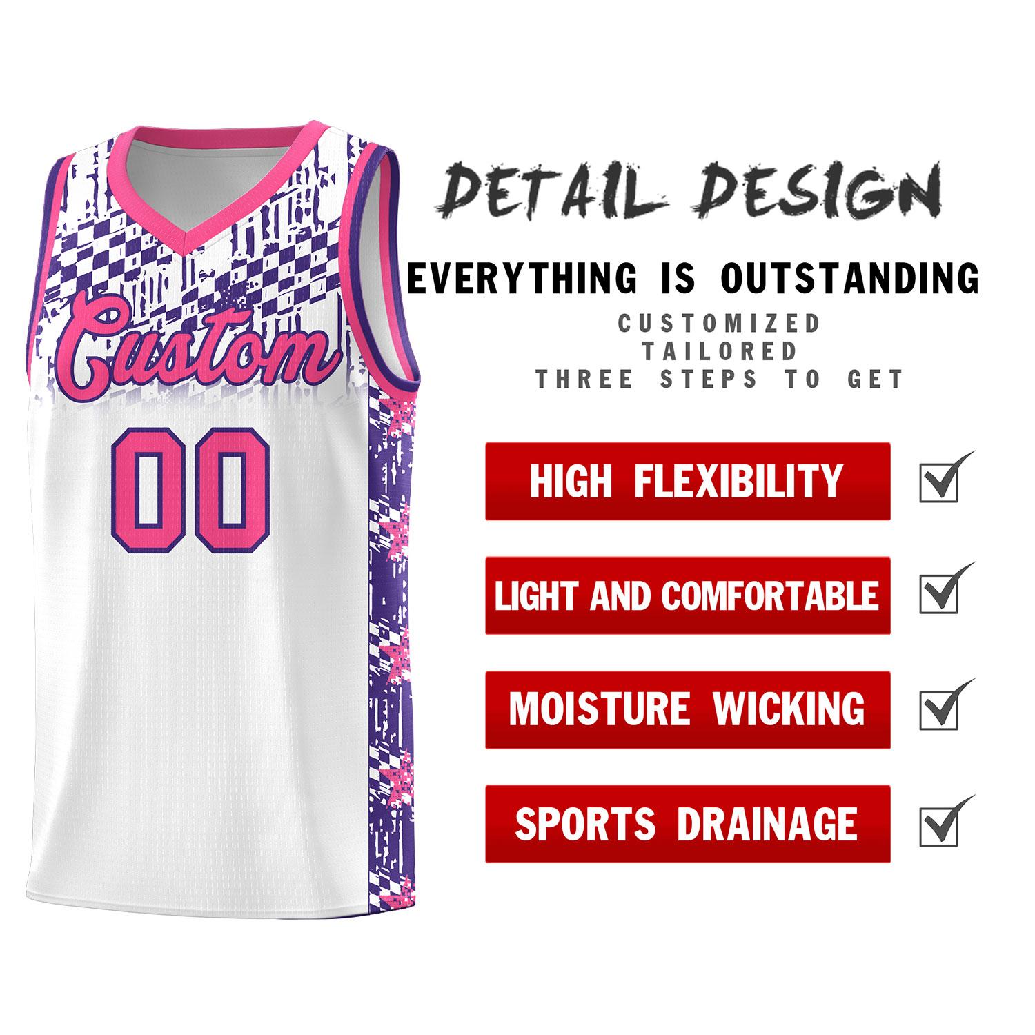 Custom White Mosaic Stars Pattern Sports Uniform Basketball Jersey