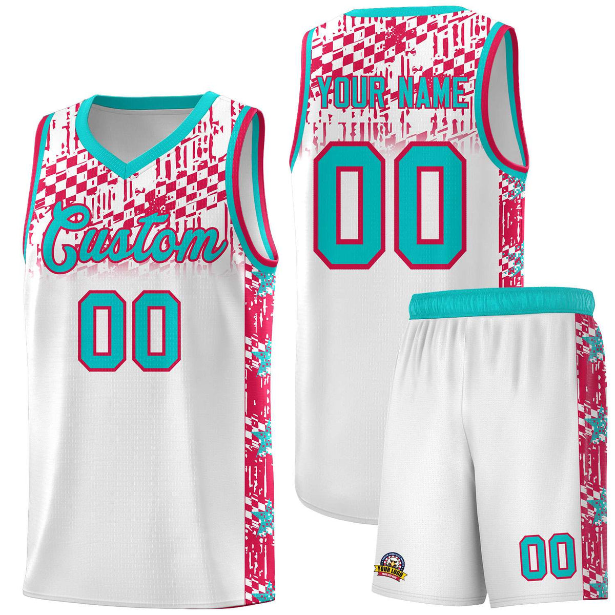 Custom White Mosaic Stars Pattern Sports Uniform Basketball Jersey