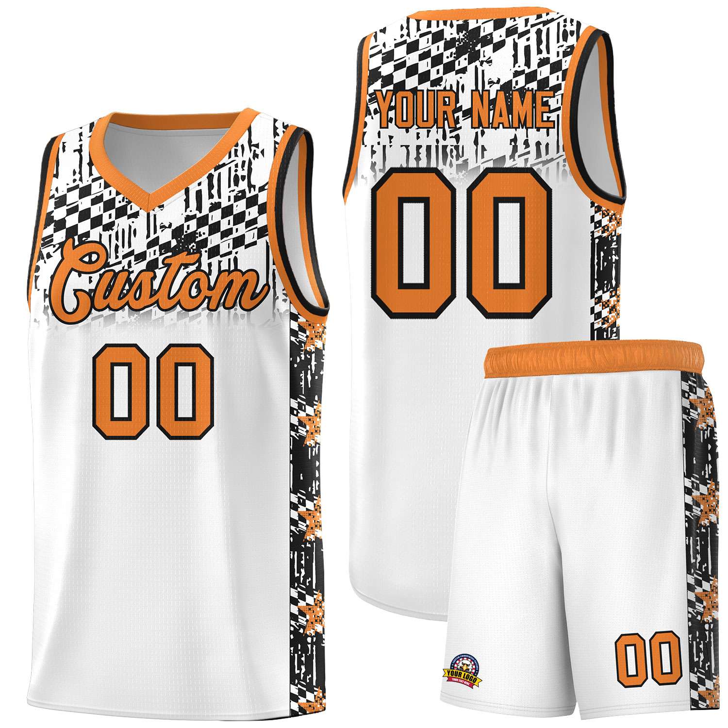 Custom White Mosaic Stars Pattern Sports Uniform Basketball Jersey