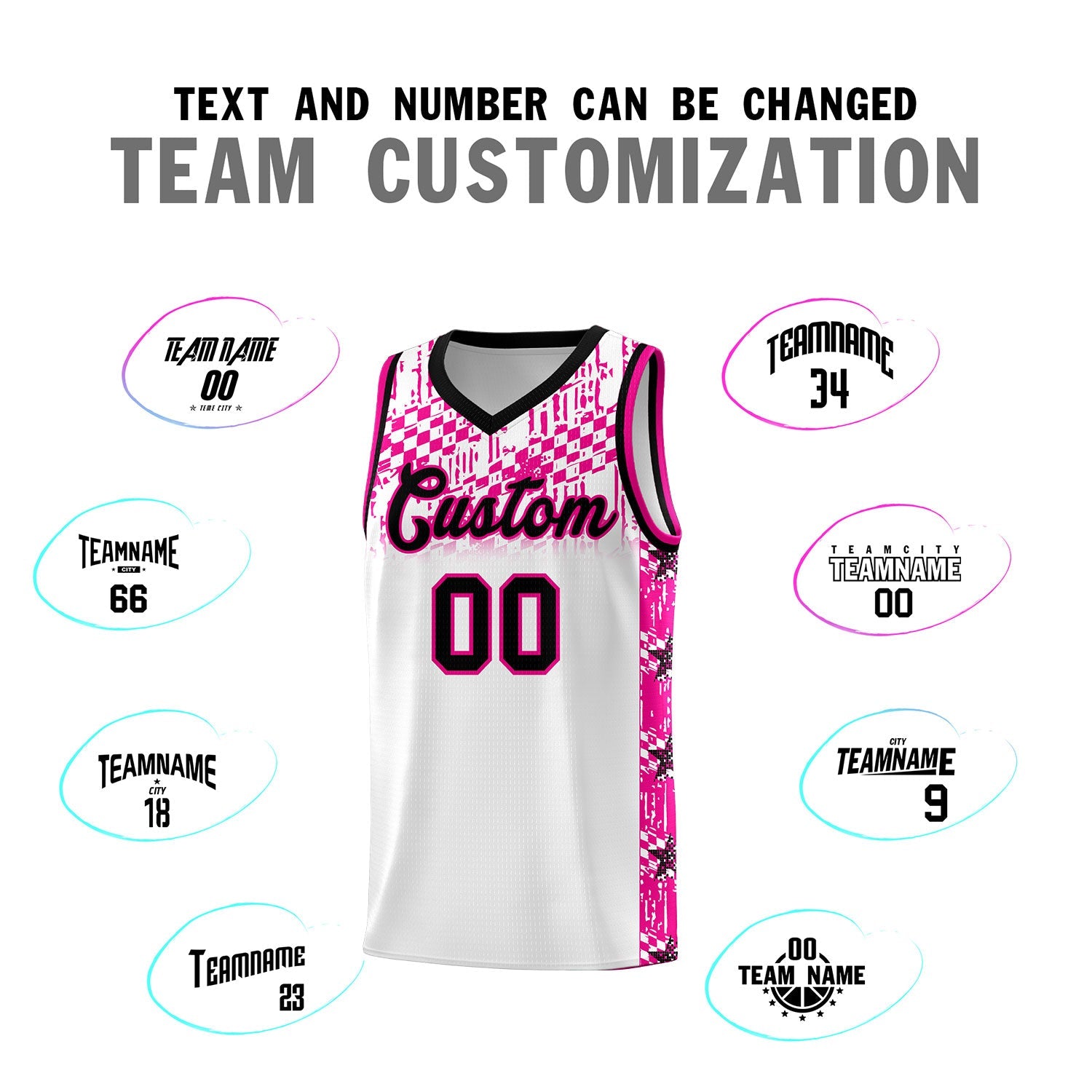 Custom White Mosaic Stars Pattern Sports Uniform Basketball Jersey