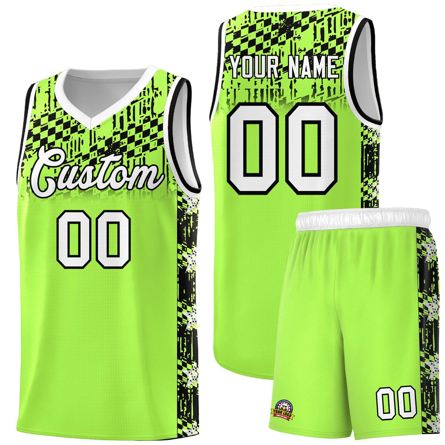 Custom Fluorescent Green Mosaic Stars Pattern Sports Uniform Basketball Jersey