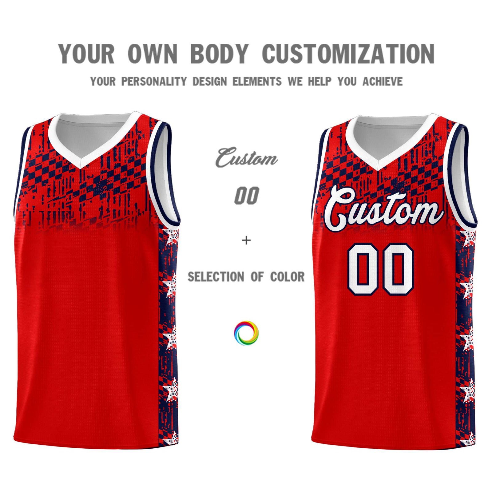 Custom Red Mosaic Stars Pattern Sports Uniform Basketball Jersey