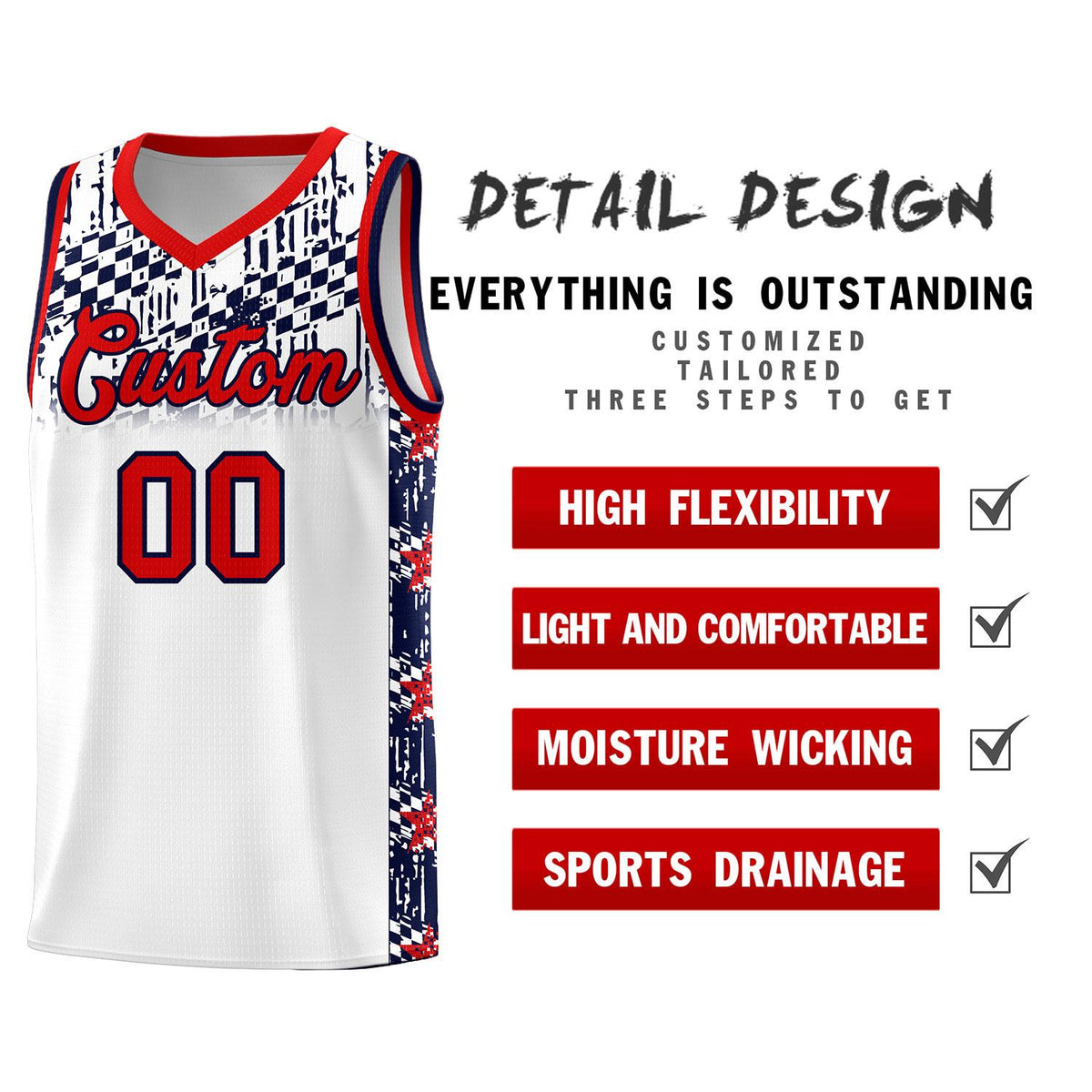 Custom White Mosaic Stars Pattern Sports Uniform Basketball Jersey