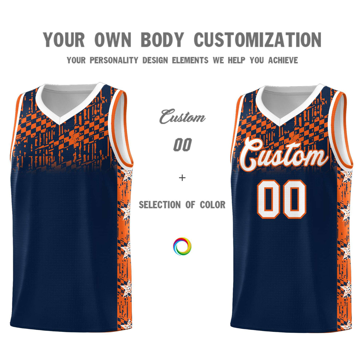 Custom Navy Mosaic Stars Pattern Sports Uniform Basketball Jersey