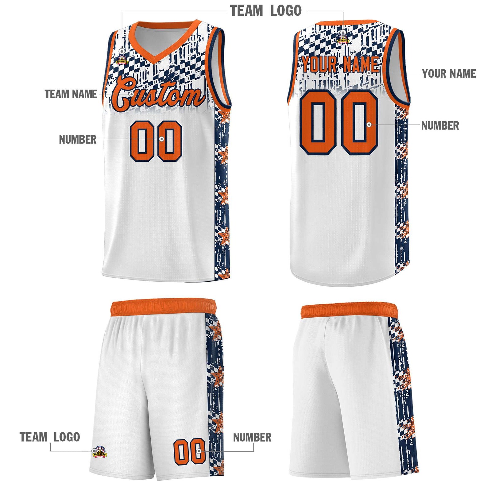 Custom White Mosaic Stars Pattern Sports Uniform Basketball Jersey
