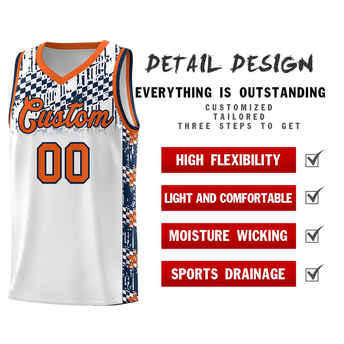Custom White Mosaic Stars Pattern Sports Uniform Basketball Jersey