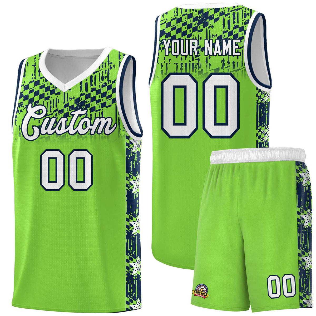 Custom Neon Green Mosaic Stars Pattern Sports Uniform Basketball Jersey