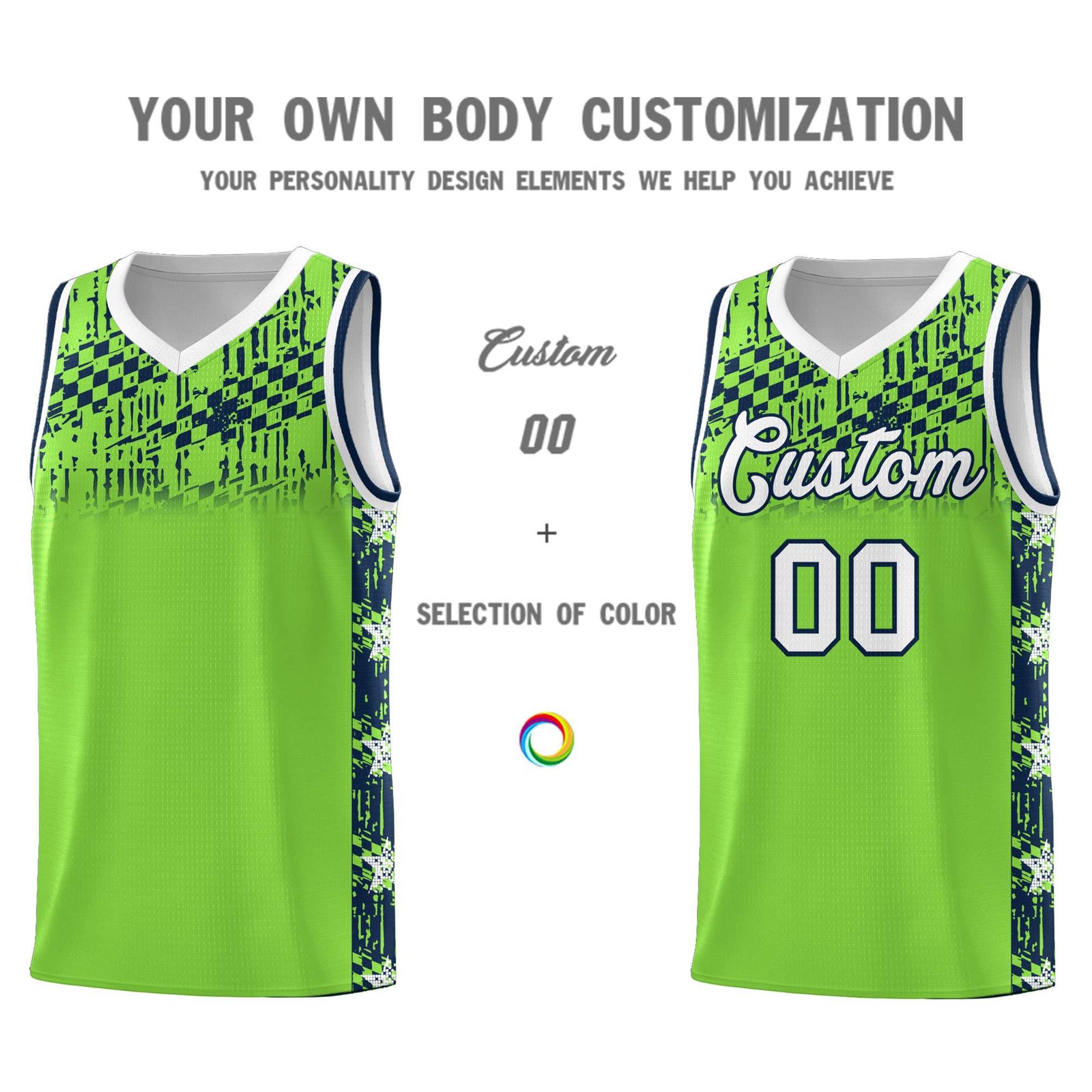 Custom Neon Green Mosaic Stars Pattern Sports Uniform Basketball Jersey