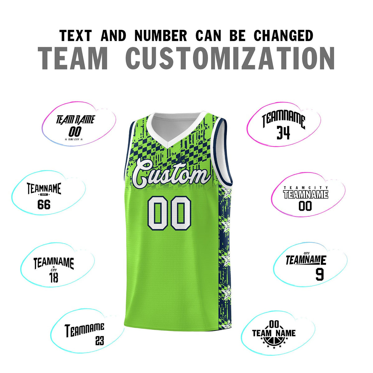 Custom Neon Green Mosaic Stars Pattern Sports Uniform Basketball Jersey