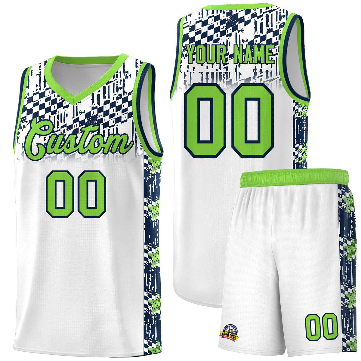 Custom White Mosaic Stars Pattern Sports Uniform Basketball Jersey