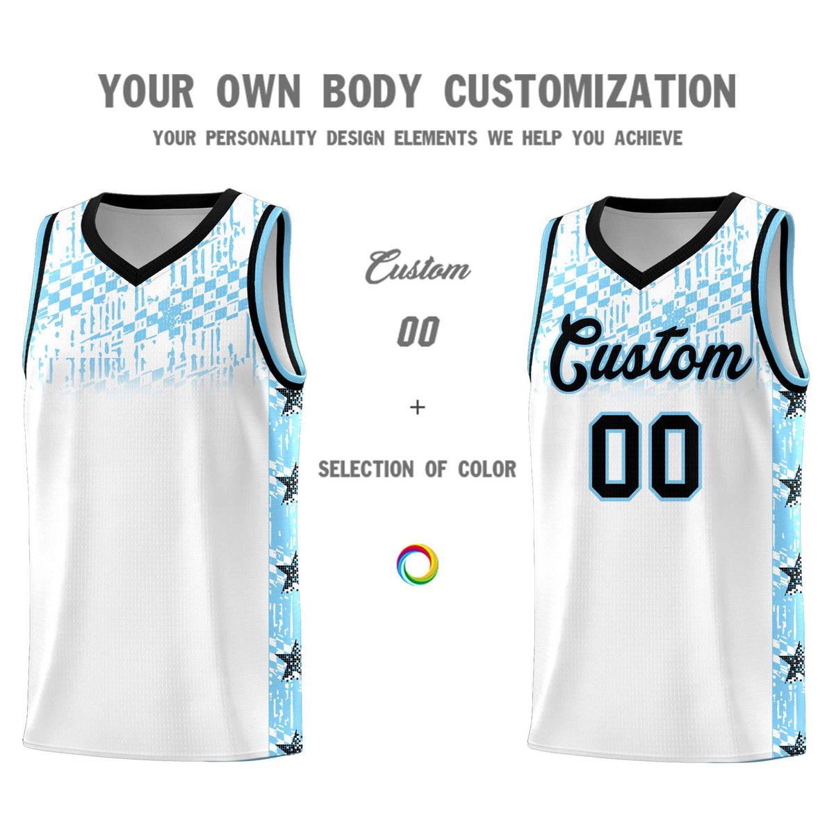 Custom White Mosaic Stars Pattern Sports Uniform Basketball Jersey