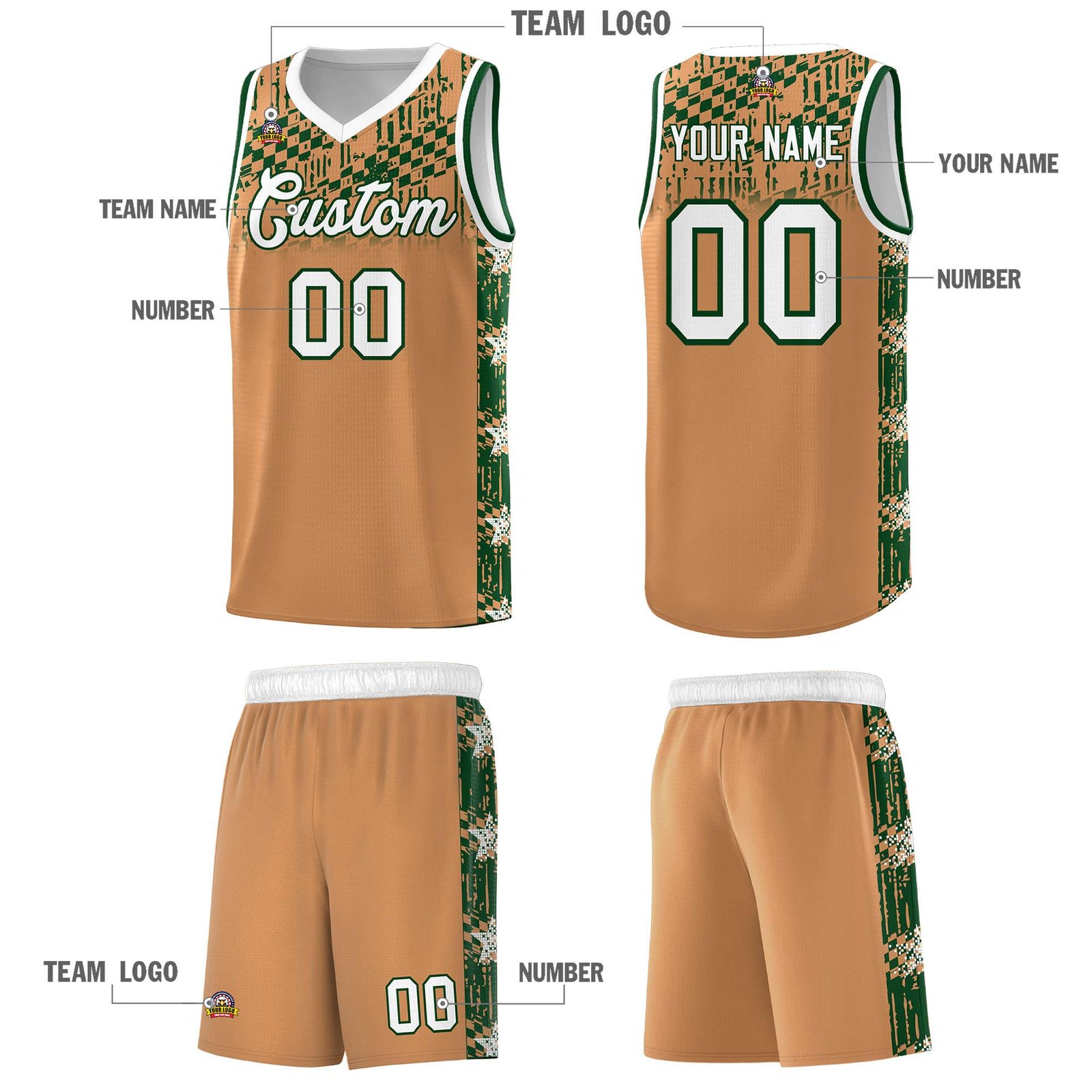 Custom Buckskin Brown Mosaic Stars Pattern Sports Uniform Basketball Jersey