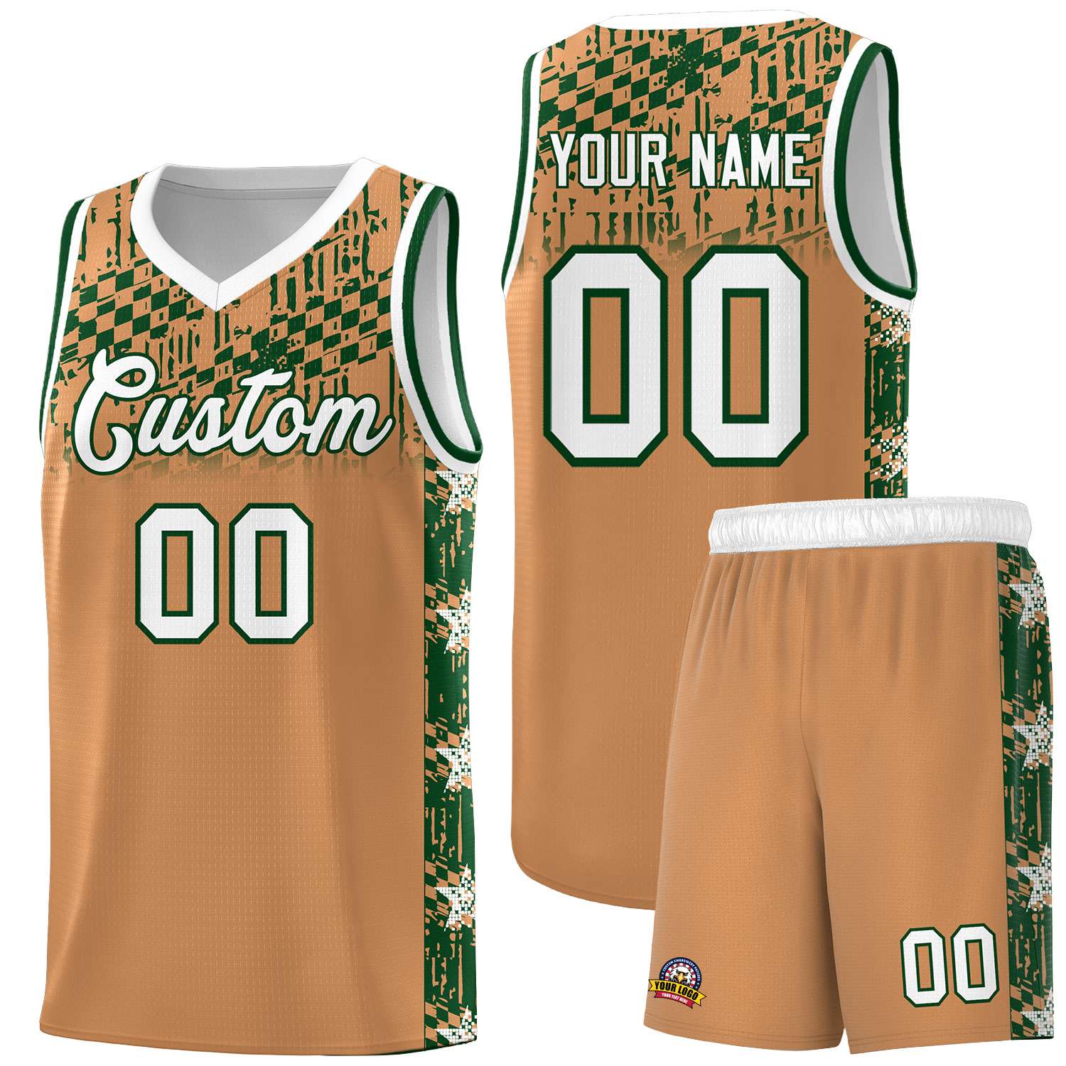 Custom Buckskin Brown Mosaic Stars Pattern Sports Uniform Basketball Jersey
