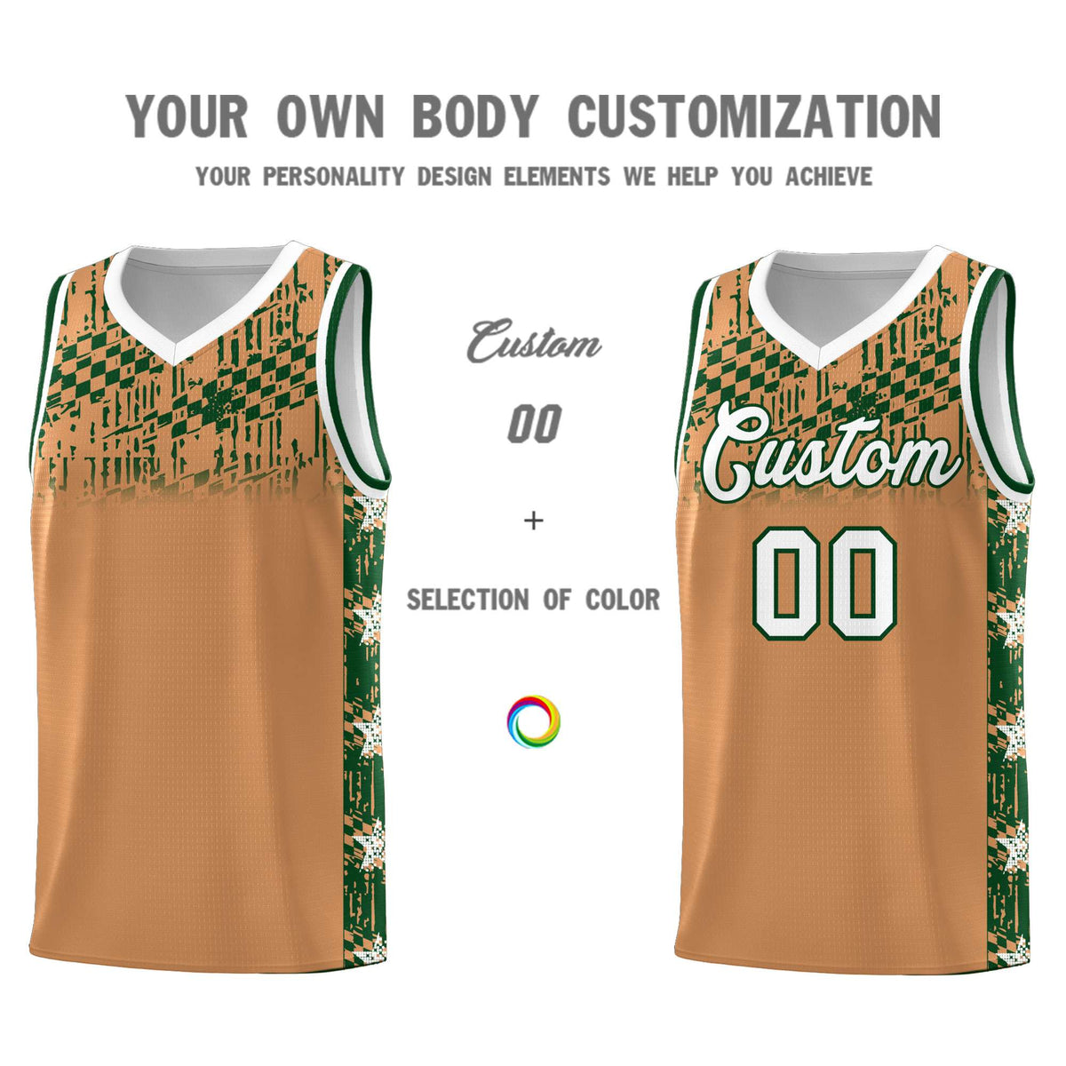 Custom Buckskin Brown Mosaic Stars Pattern Sports Uniform Basketball Jersey