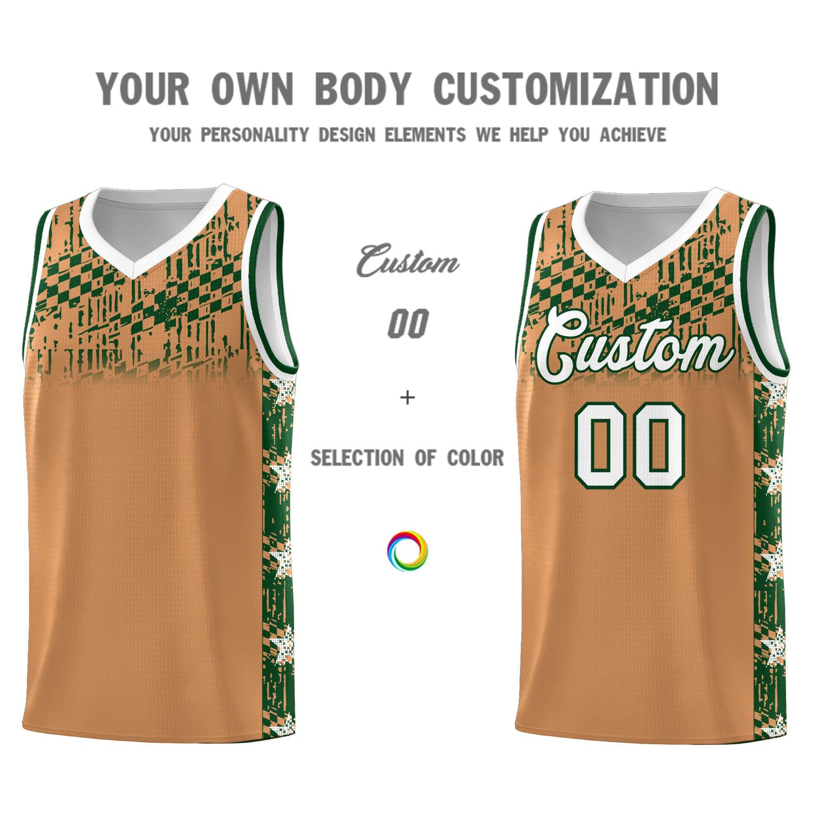 Custom Buckskin Brown Mosaic Stars Pattern Sports Uniform Basketball Jersey