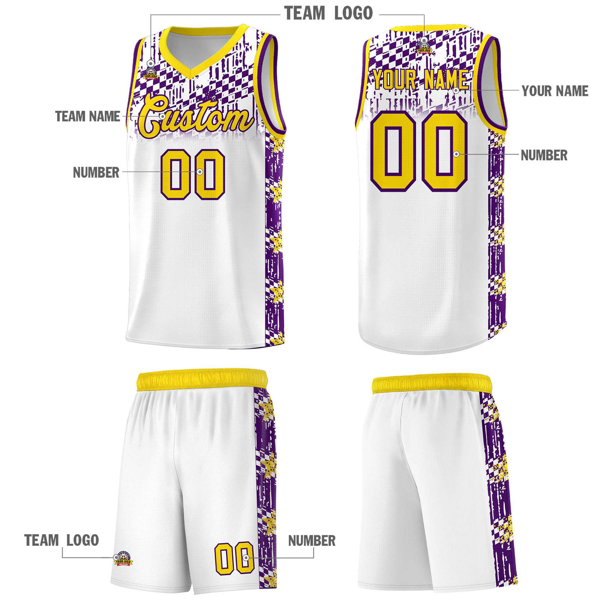 Custom White Mosaic Stars Pattern Sports Uniform Basketball Jersey