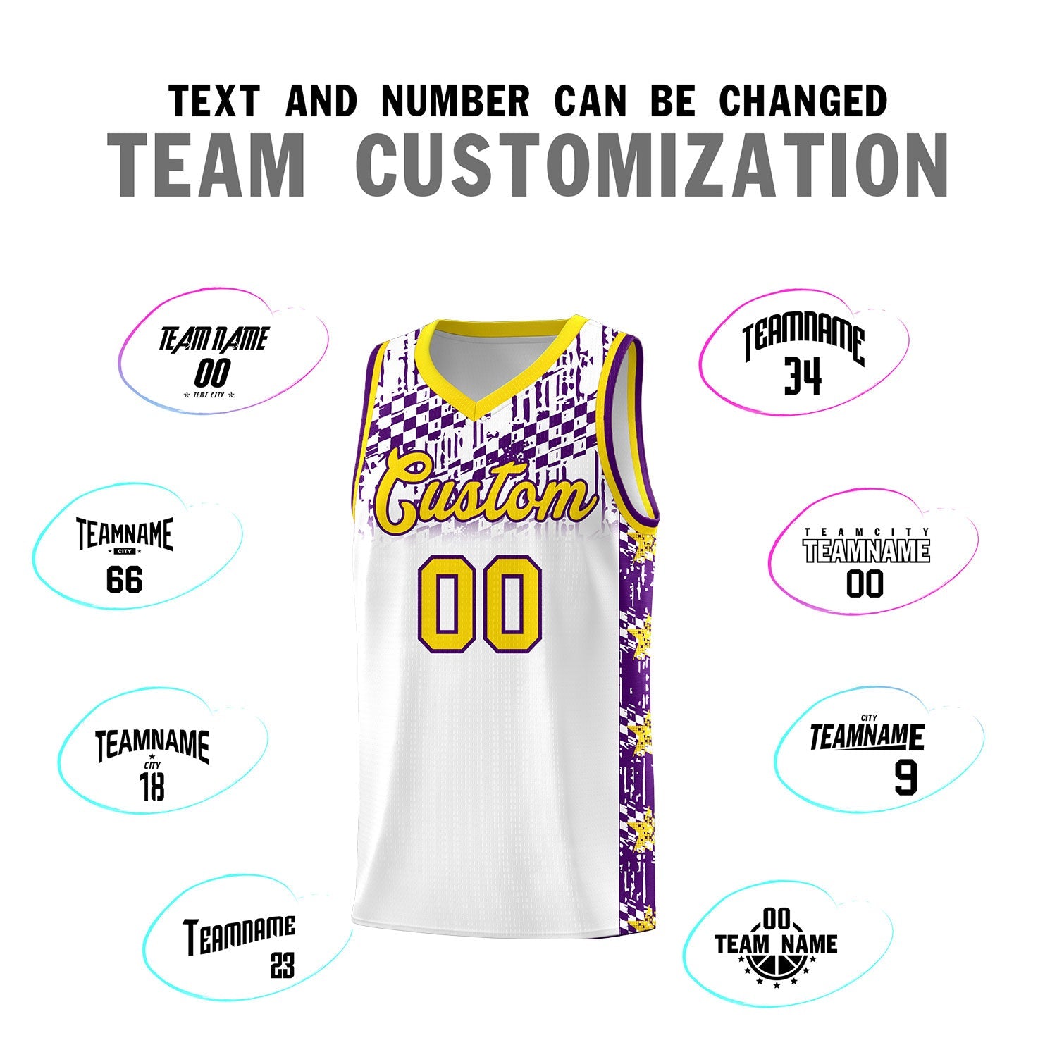 Custom White Mosaic Stars Pattern Sports Uniform Basketball Jersey