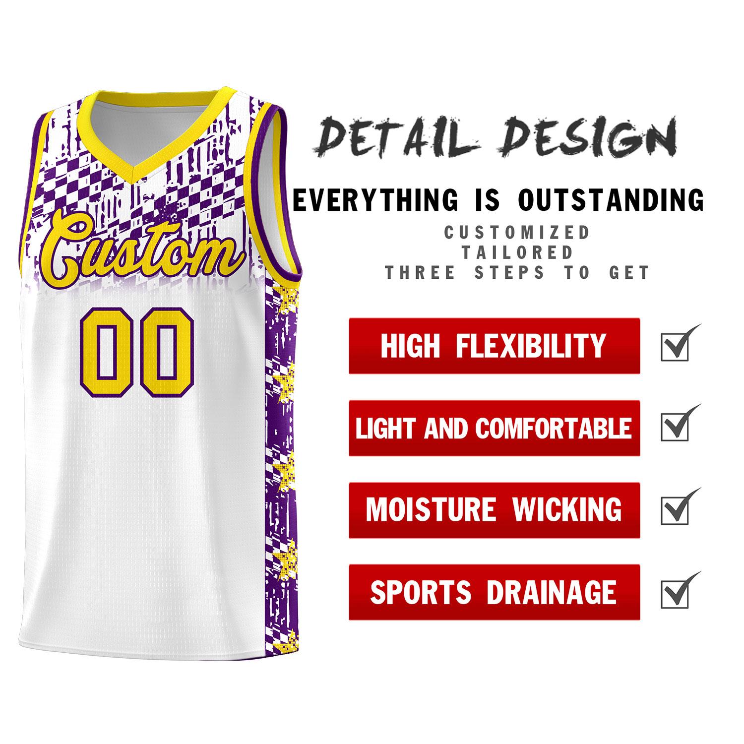 Custom White Mosaic Stars Pattern Sports Uniform Basketball Jersey