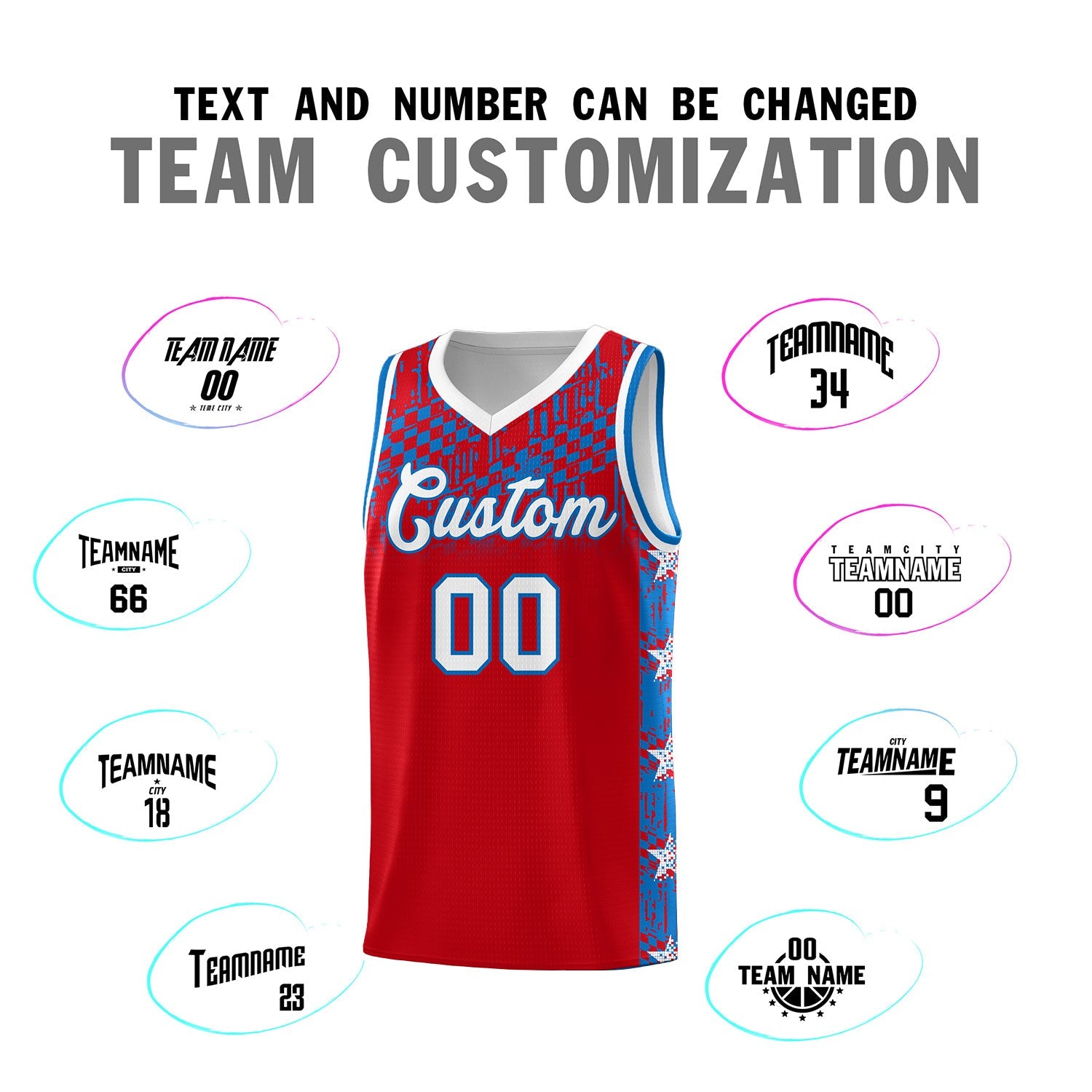 Custom Red Mosaic Stars Pattern Sports Uniform Basketball Jersey