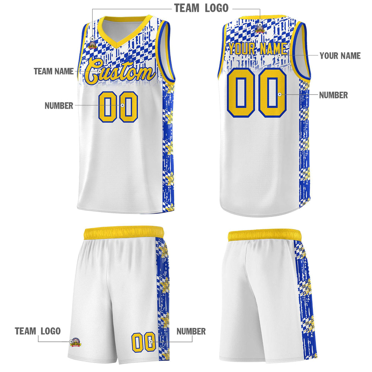 Custom White Mosaic Stars Pattern Sports Uniform Basketball Jersey