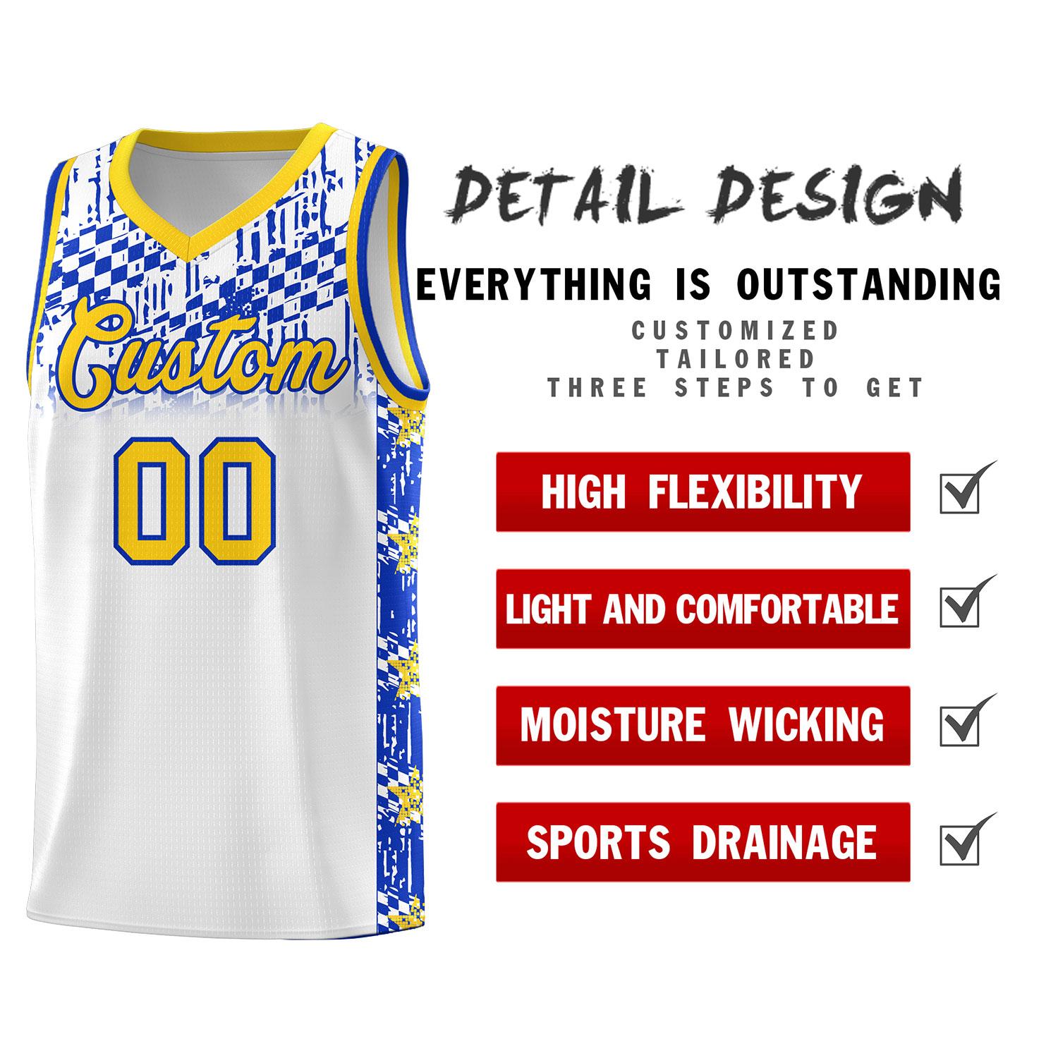 Custom White Mosaic Stars Pattern Sports Uniform Basketball Jersey