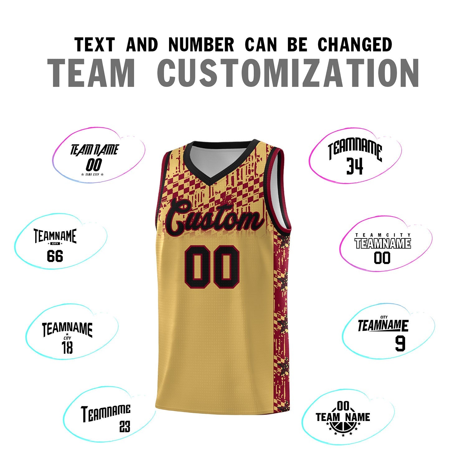 Custom Old Gold Mosaic Stars Pattern Sports Uniform Basketball Jersey