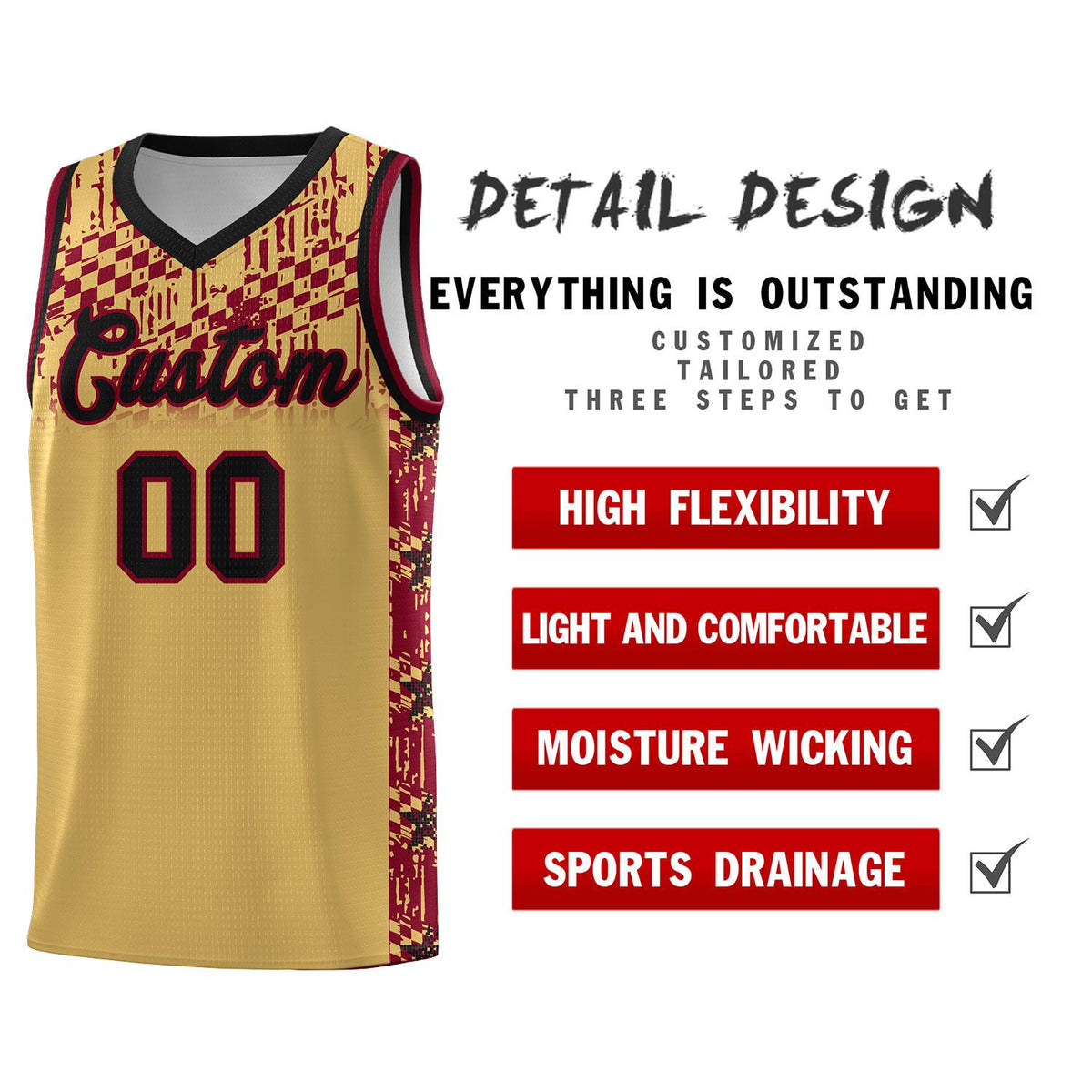 Custom Old Gold Mosaic Stars Pattern Sports Uniform Basketball Jersey