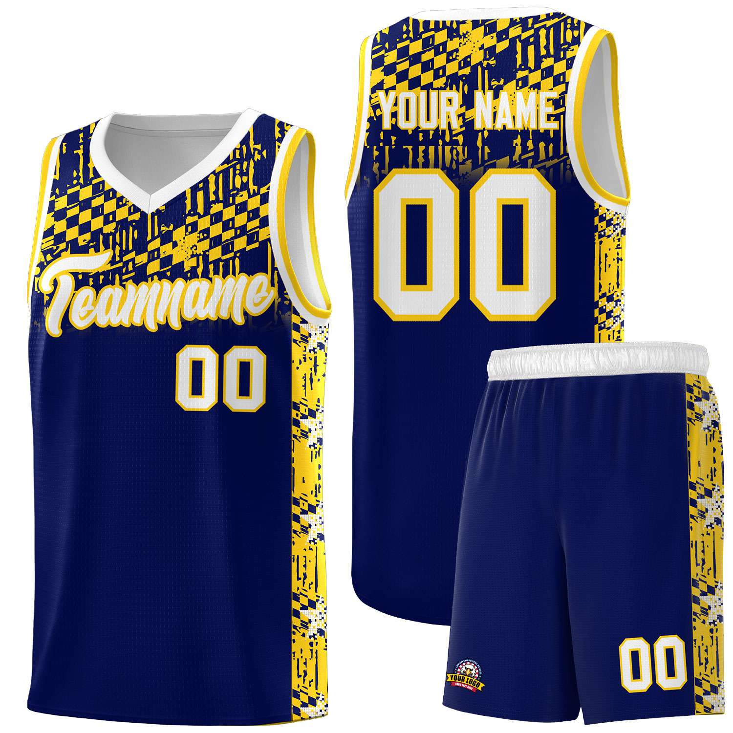 Custom Navy Mosaic Stars Pattern Sports Uniform Basketball Jersey